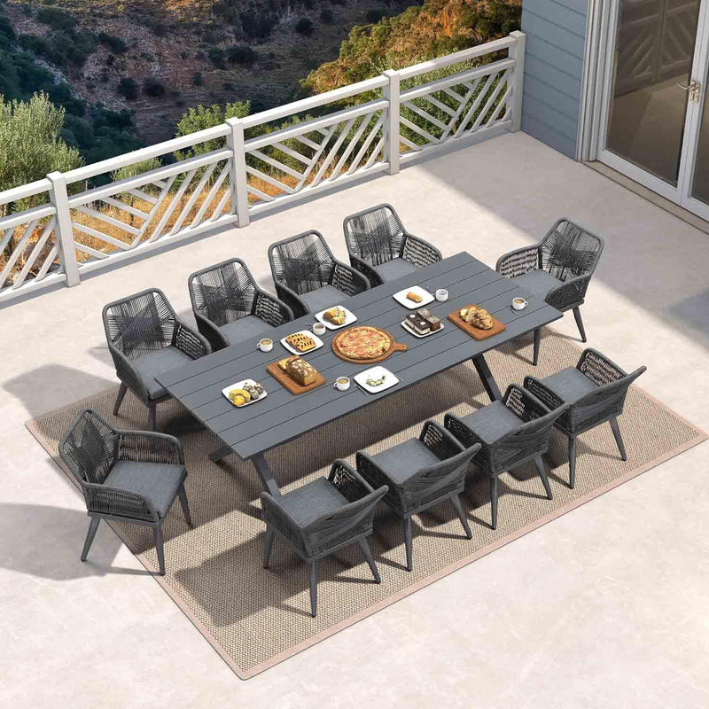 PURPLE LEAF 11/9/7 Pieces Outdoor Dining Set PE Rattan Outdoor Patio Furniture Set Grey - Purple Leaf Garden