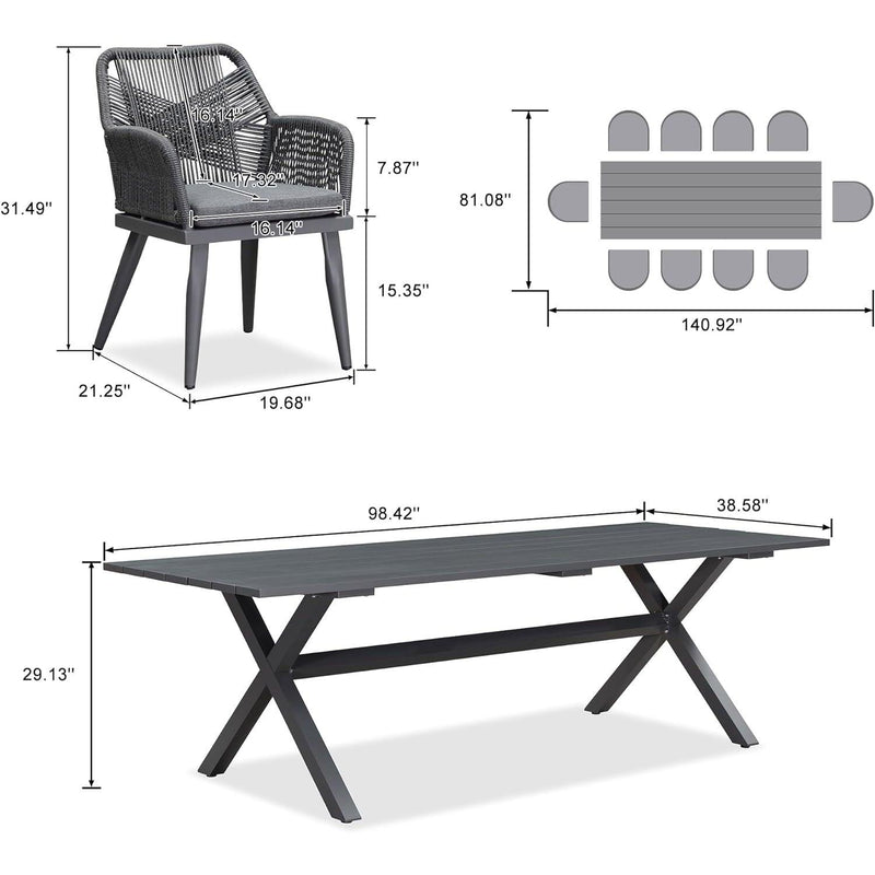 PURPLE LEAF 11/9/7 Pieces Outdoor Dining Set PE Rattan Outdoor Patio Furniture Set Grey - Purple Leaf Garden