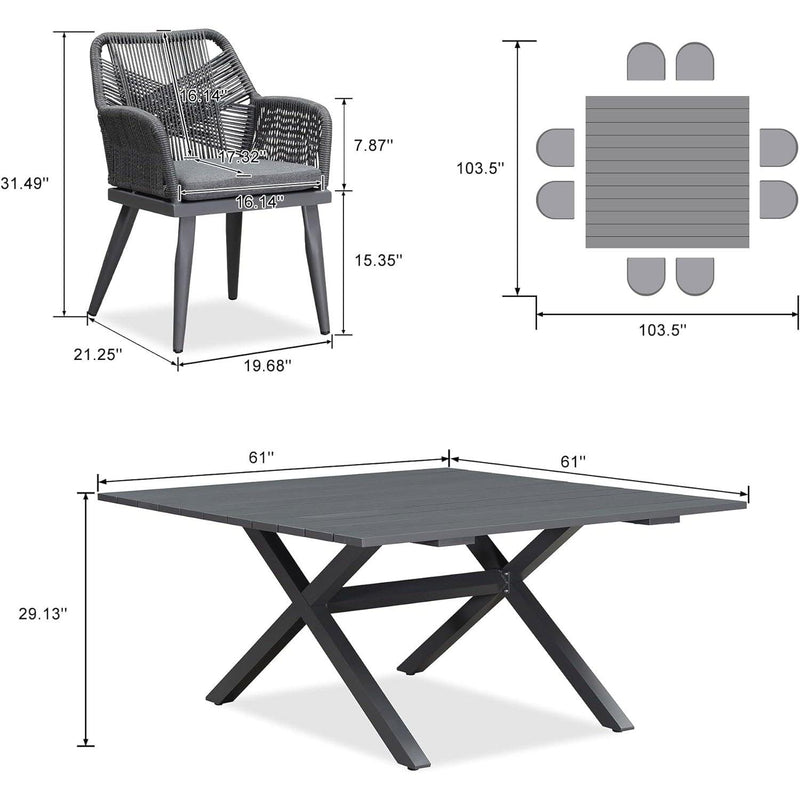 PURPLE LEAF 11/9/7 Pieces Outdoor Dining Set PE Rattan Outdoor Patio Furniture Set Grey - Purple Leaf Garden