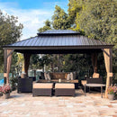 PURPLE LEAF 12' x 16' Patio Gazebo For Backyard Hardtop Galvanized Steel Roof Awning - Purple Leaf Garden