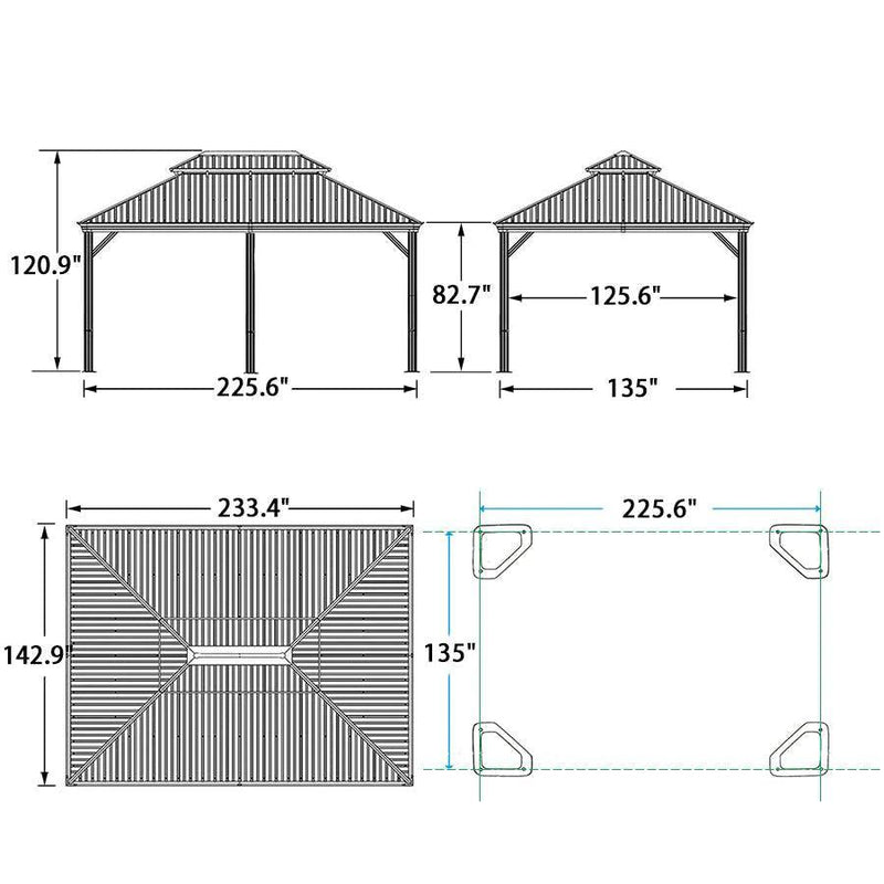 PURPLE LEAF 12' x 20' Large Outdoor Hardtop Gazebo for Patio Backyard with Double Bronze Hard Roof and Khaki Curtains - Purple Leaf Garden