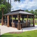 PURPLE LEAF 12' x 20' Large Outdoor Hardtop Gazebo for Patio Backyard with Double Bronze Hard Roof and Khaki Curtains - Purple Leaf Garden