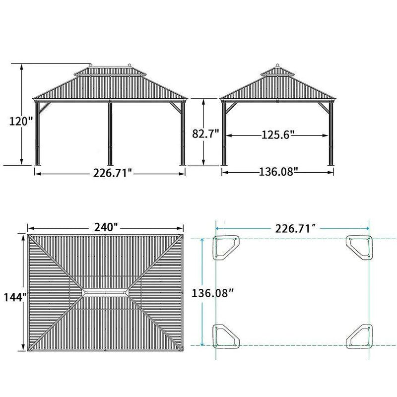 PURPLE LEAF 12' x 20' Large Outdoor Hardtop Gazebo for Patio Backyard with Double Bronze Hard Roof and Khaki Curtains - Purple Leaf Garden