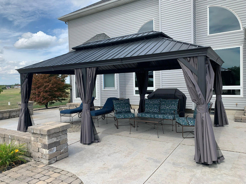 PURPLE LEAF 12' x 20' Large Outdoor Hardtop Gazebo for Patio Backyard with Double Hard Roof and Netting - Purple Leaf Garden