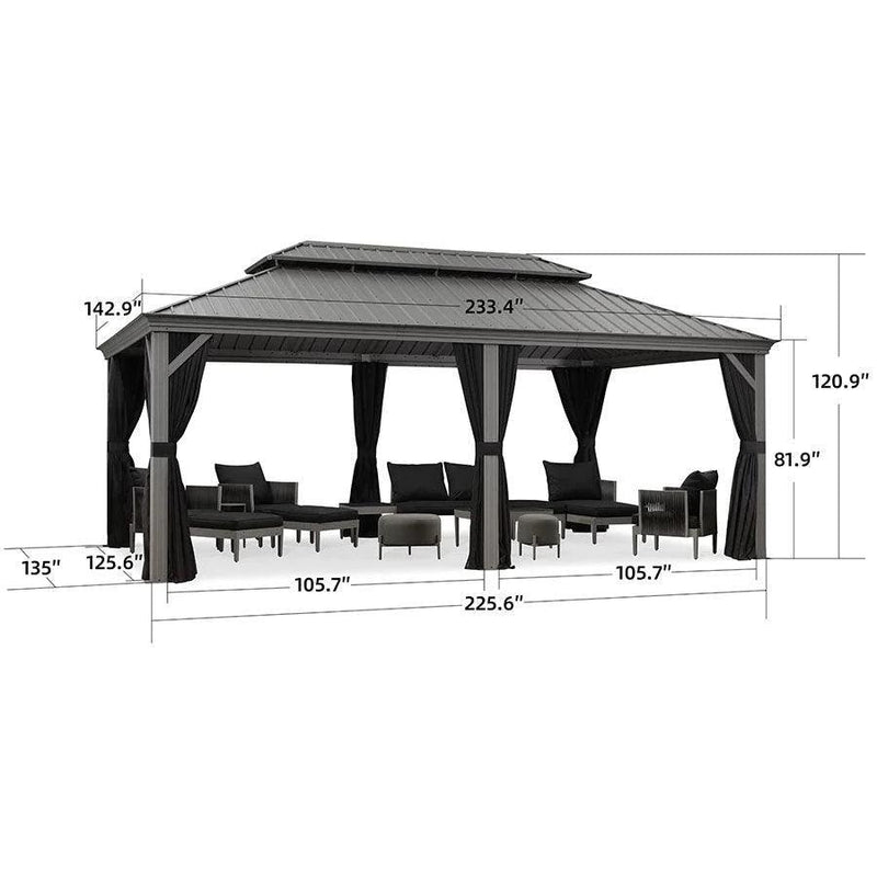 PURPLE LEAF 12' x 20' Large Outdoor Hardtop Gazebo for Patio Backyard with Double Hard Roof and Netting - Purple Leaf Garden