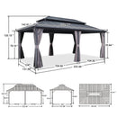 PURPLE LEAF 12' x 20' Outdoor Grey Hardtop Gazebo for Patio Backyard with Heavy Duty Galvanized Steel Double Roof - Purple Leaf Garden