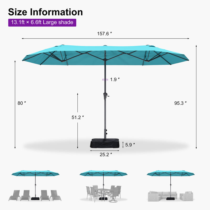 PURPLE LEAF Double-Sided Market Umbrella Large Rectangular Patio Umbrellas with Base