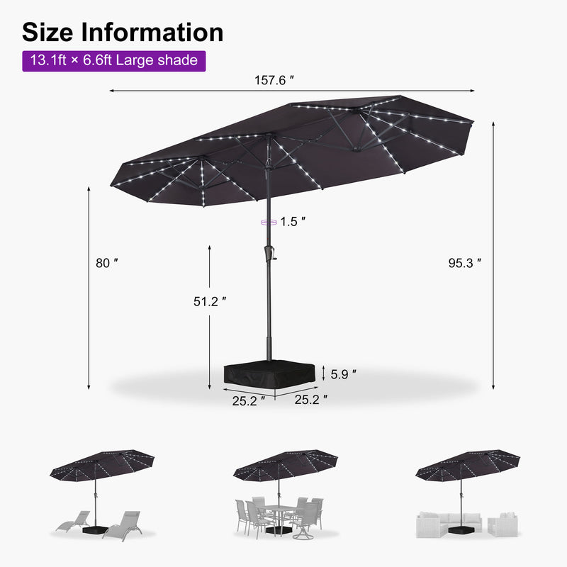 PURPLE LEAF Double-Sided Market Umbrella with Light Large Patio Umbrellas with Base