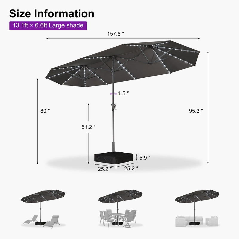 PURPLE LEAF Double-Sided Market Umbrella with Light Large Patio Umbrellas with Base