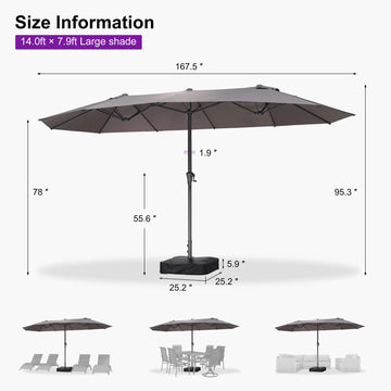 Double-Sided Rectangular Patio Umbrella | 130+ sq ft Shade 14' X 8' / Turquoise Blue Double-Sided Rectangular Patio Umbrella | 130+ sq ft Shade 14' X 8' / Turquoise Blue