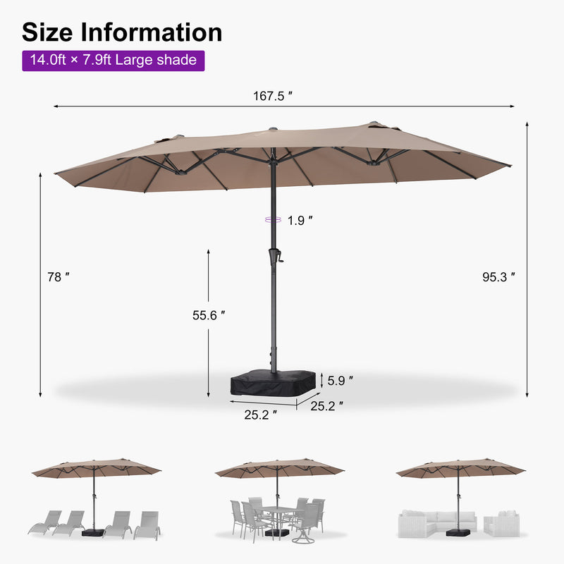 PURPLE LEAF Double-Sided Market Umbrella Large Rectangular Patio Umbrellas with Base