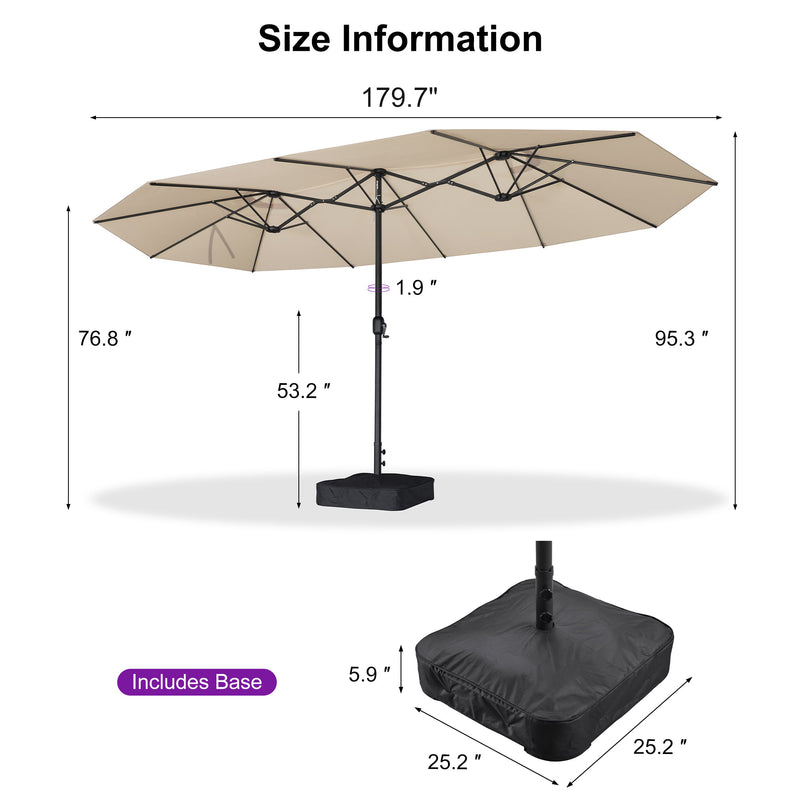 PURPLE LEAF Table Umbrella Double Sided Rectangular Patio Market Umbrella with Base