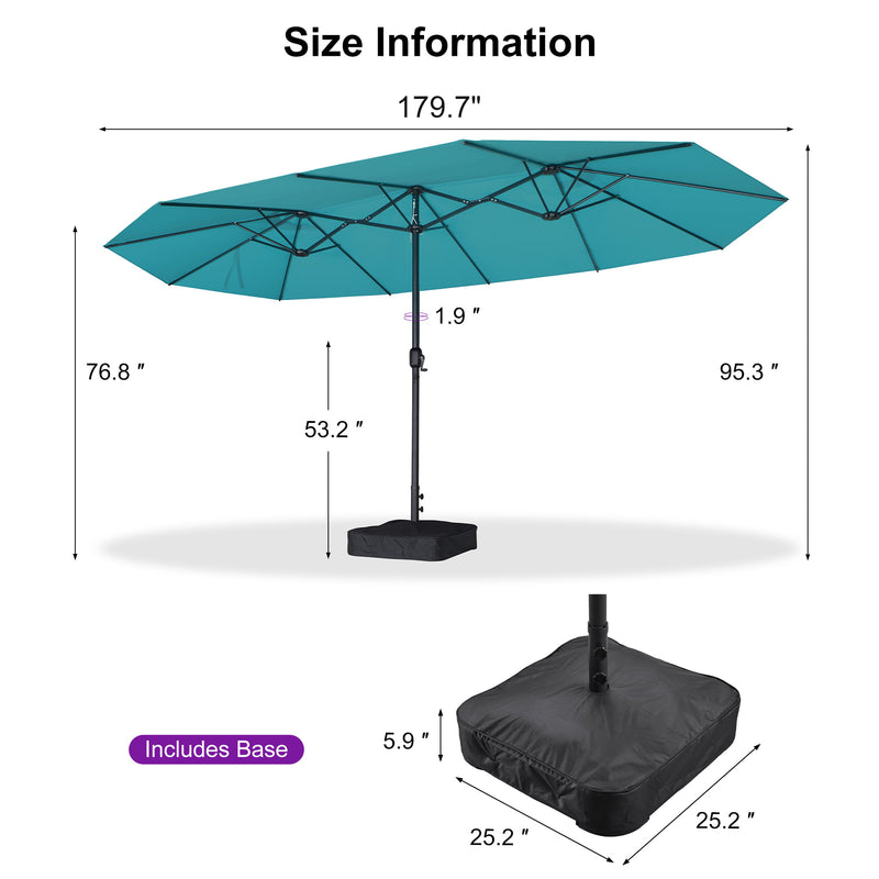 PURPLE LEAF Table Umbrella Double Sided Rectangular Patio Market Umbrella with Base