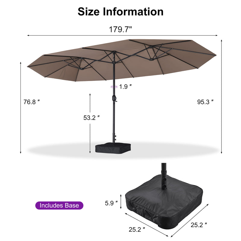 PURPLE LEAF Table Umbrella Double Sided Rectangular Patio Market Umbrella with Base