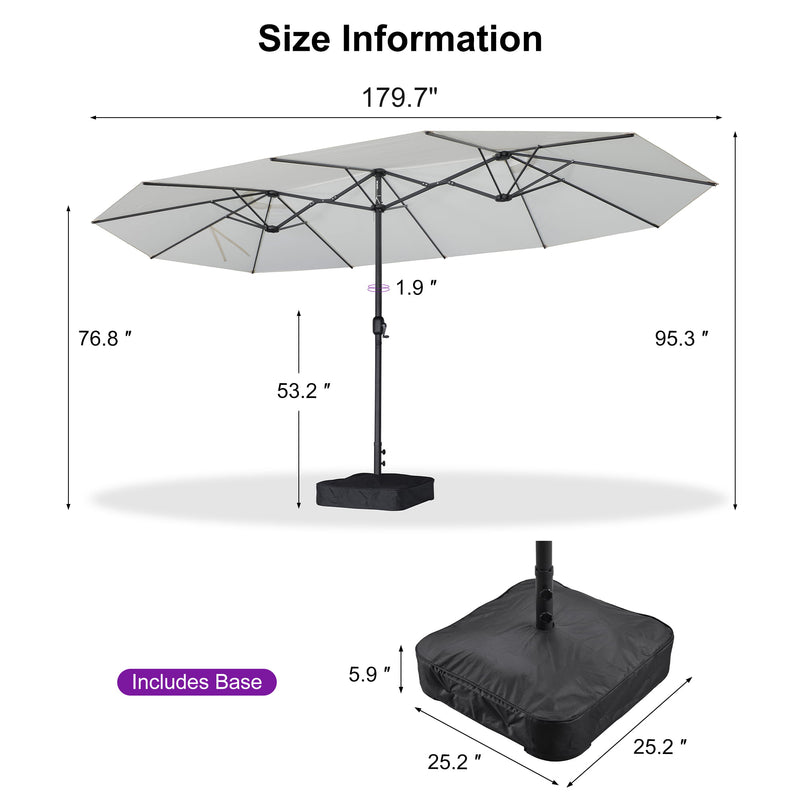 PURPLE LEAF Table Umbrella Double Sided Rectangular Patio Market Umbrella with Base