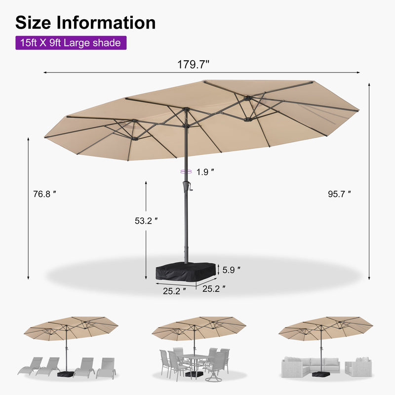 PURPLE LEAF Double-Sided Market Umbrella Large Rectangular Patio Umbrellas with Base