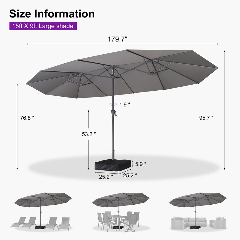 PURPLE LEAF Double-Sided Market Umbrella Large Rectangular Patio Umbrellas with Base