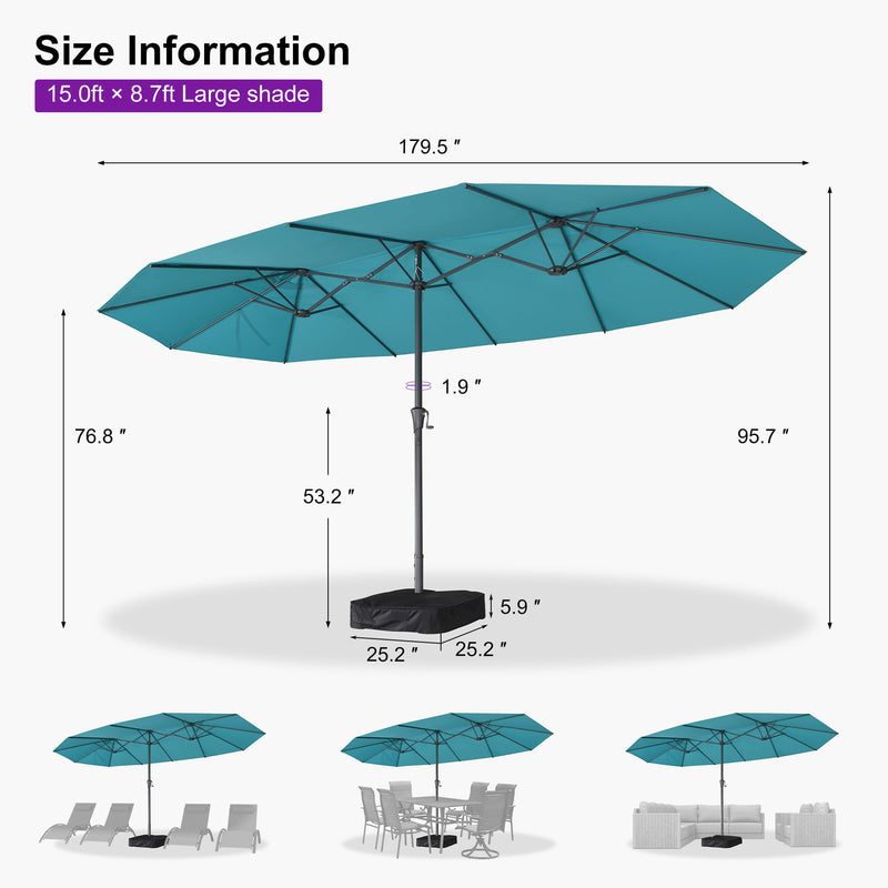 PURPLE LEAF Double-Sided Market Umbrella Large Rectangular Patio Umbrellas with Base