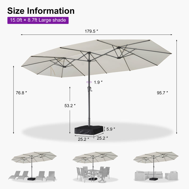 PURPLE LEAF Double-Sided Market Umbrella Large Rectangular Patio Umbrellas with Base