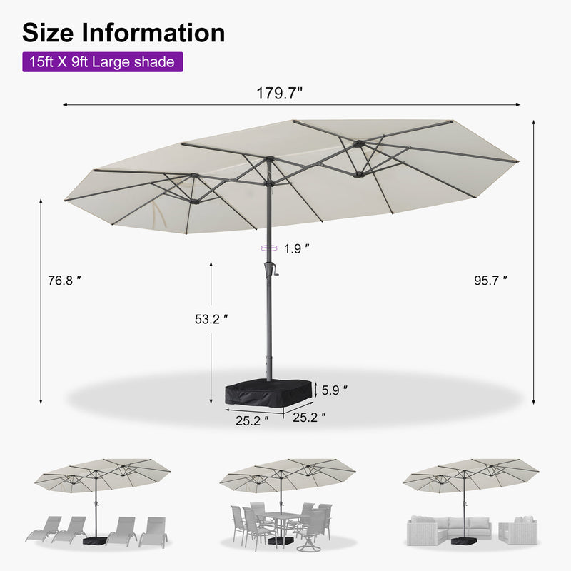 PURPLE LEAF Double-Sided Market Umbrella Large Rectangular Patio Umbrellas with Base