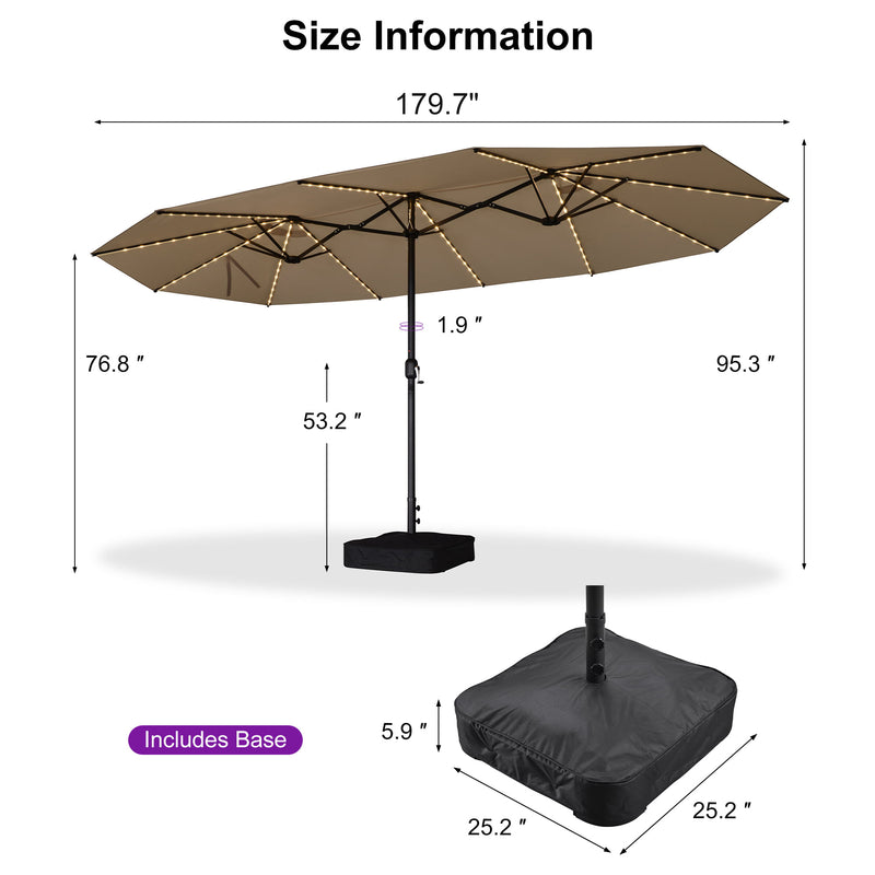 PURPLE LEAF Double Sided Patio Umbrella with Light Large Market Umbrellas with Base