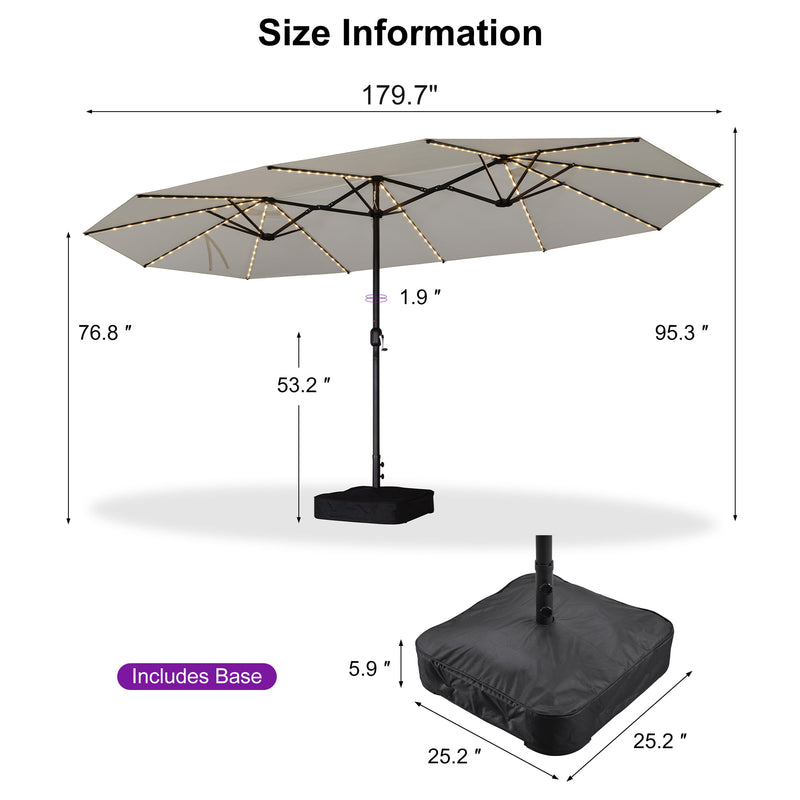 PURPLE LEAF Table Umbrella with Lights Double-Sided Market Umbrella with Base