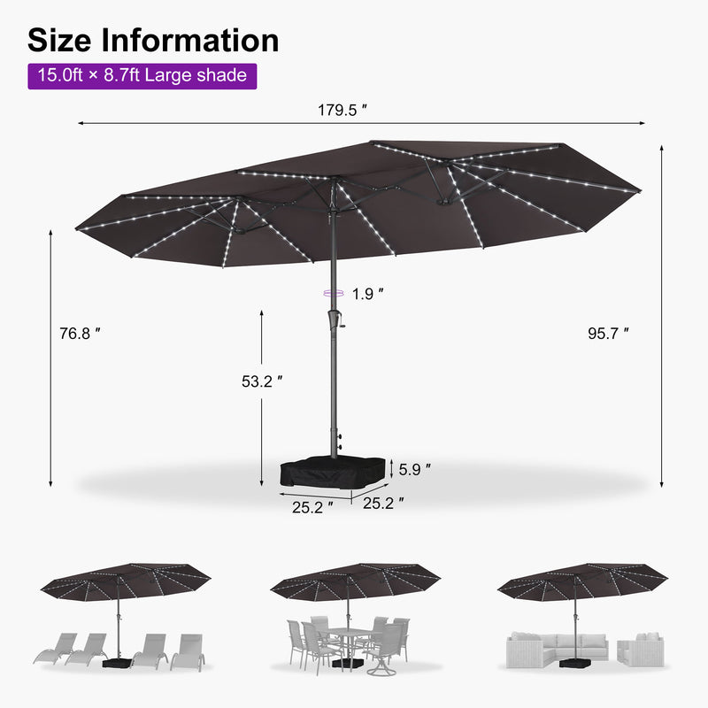 PURPLE LEAF Double-Sided Market Umbrella with Light Large Patio Umbrellas with Base