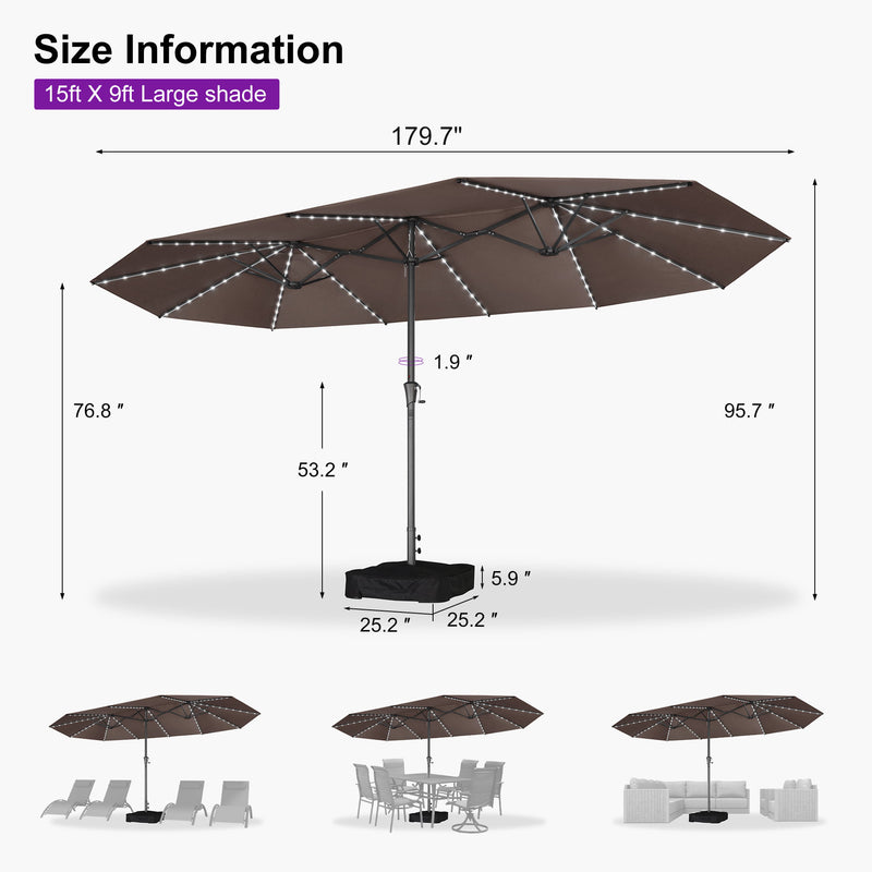 PURPLE LEAF Double-Side Patio Umbrella with Lights Market Umbrella with Base