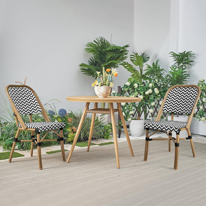 PURPLE LEAF 2 pieces of French Bistro Chair Set Bamboo Print Finish Aluminum Frame with Rattan Outdoor Dining Chair - Purple Leaf Garden