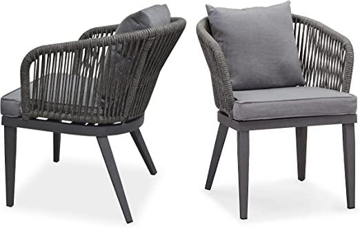 PURPLE LEAF 2 Pieces Patio Furniture Outdoor Grey Dining Chairs with Cushions and Pillows - Purple Leaf Garden