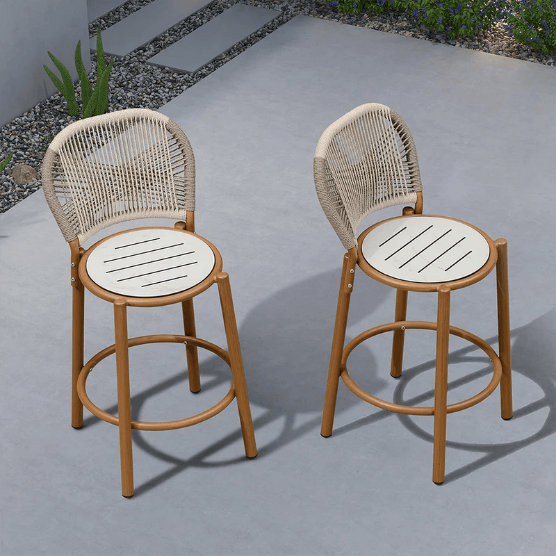 PURPLE LEAF 2 Set Outdoor Bar Stool Chair Set, Modern Counter Height Stool, Cushion Included - Purple Leaf Garden