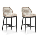 PURPLE LEAF Outdoor Bar Stool Set of 2,  Wicker Rattan Bar stools with Back Aluminum Outside Garden Patio Bar Chairs