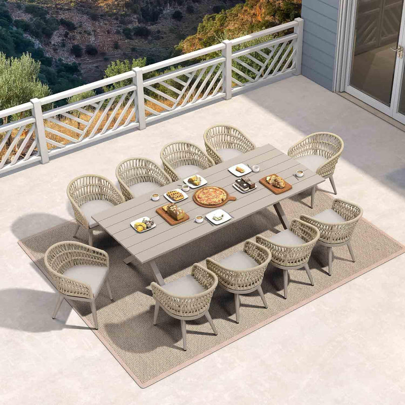 PURPLE LEAF 7/9/11 Pieces Outdoor Dining Set for Garden, Champagne Rattan Chairs and Dinign Table - Purple Leaf Garden