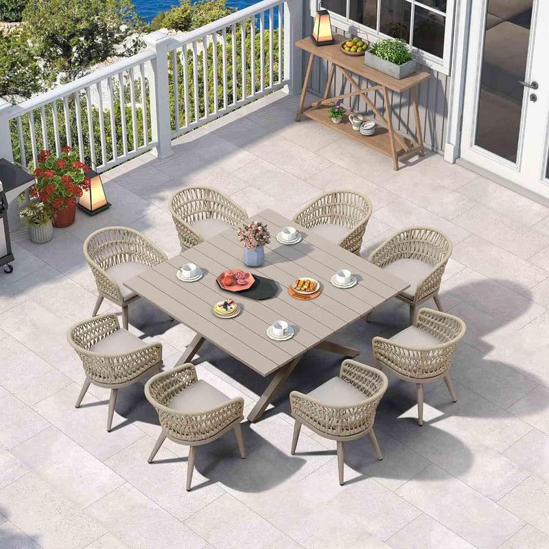 PURPLE LEAF 7/9/11 Pieces Outdoor Dining Set for Garden, Champagne Rattan Chairs and Dinign Table - Purple Leaf Garden