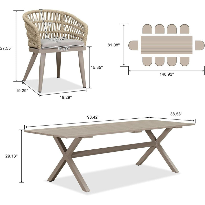 PURPLE LEAF 7/9/11 Pieces Outdoor Dining Set for Garden, Champagne Rattan Chairs and Dinign Table - Purple Leaf Garden