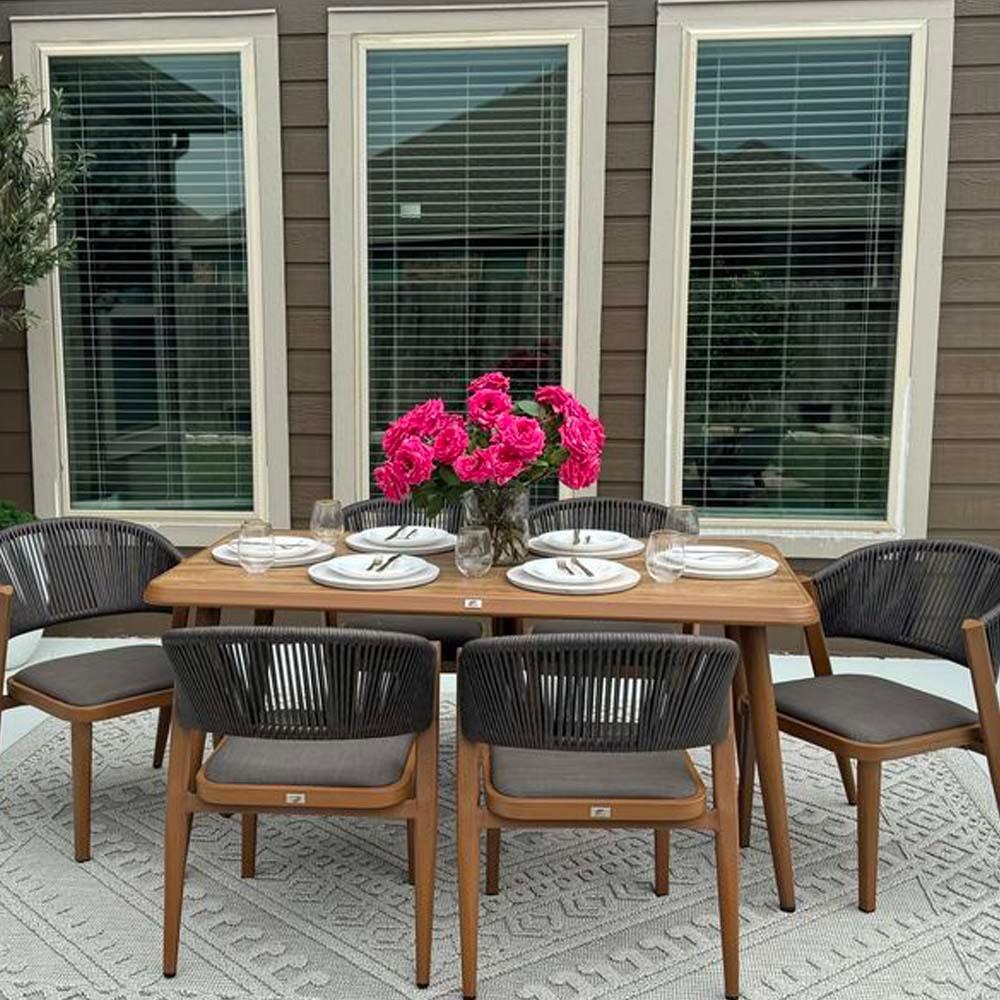 Outdoor Teak Aluminum Dining Set | Solid Aluminum Frame