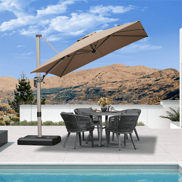 10x10ft Patio Umbrella, Deluxe Square Garden Umbrella, Beige