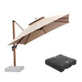 PURPLE LEAF Outdoor Garden Umbrella with Base, Cantilever Umbrellas in Wood Color