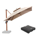 PURPLE LEAF Outdoor Garden Umbrella with Base, Cantilever Umbrellas in Wood Color