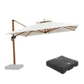 PURPLE LEAF Outdoor Garden Umbrella with Base, Cantilever Umbrellas in Wood Color