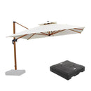 PURPLE LEAF Outdoor Garden Umbrella with Base, Cantilever Umbrellas in Wood Color