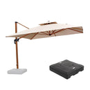 PURPLE LEAF Outdoor Garden Umbrella with Base, Cantilever Umbrellas in Wood Color