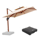 PURPLE LEAF Outdoor Garden Umbrella with Base, Cantilever Umbrellas in Wood Color