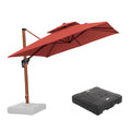 PURPLE LEAF Outdoor Garden Umbrella with Base, Cantilever Umbrellas in Wood Color