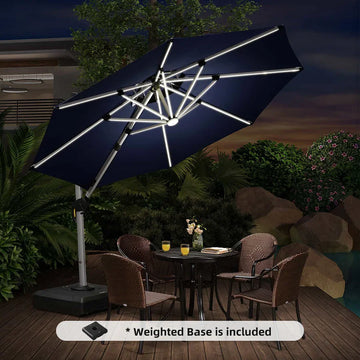 Solar LED Cantilever Patio Umbrella | 1012 ft, 360 Tilt Solar LED Cantilever Patio Umbrella | 1012 ft, 360 Tilt