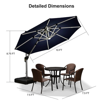 Solar LED Cantilever Patio Umbrella