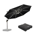 PURPLE LEAF Round Cantilever Umbrella with Base, Outdoor Umbrellas with Lights
