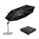 PURPLE LEAF Round Cantilever Umbrella with Base, Outdoor Umbrellas with Lights