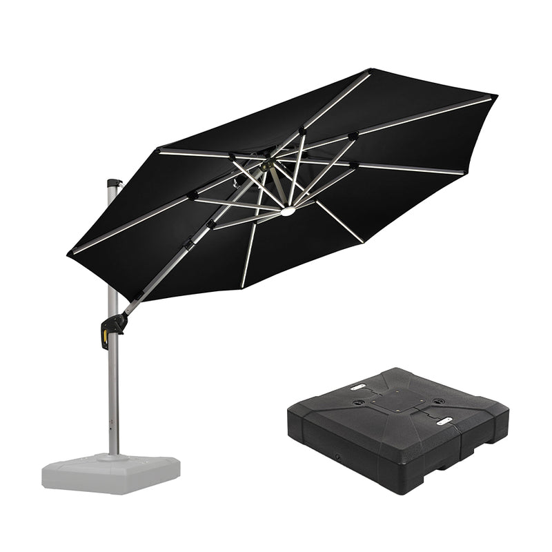 PURPLE LEAF Round Cantilever Umbrella with Base, Outdoor Umbrellas with Lights