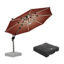 PURPLE LEAF Round Cantilever Umbrella with Base, Outdoor Umbrellas with Lights